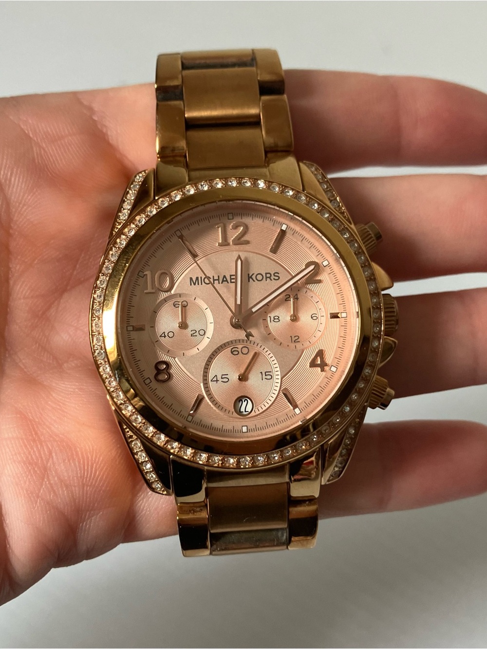 Michael Kors Blair MK5263 Rose Gold Chronograph Watch Crystal Bezel Rhinestone - Picture 2 of 7